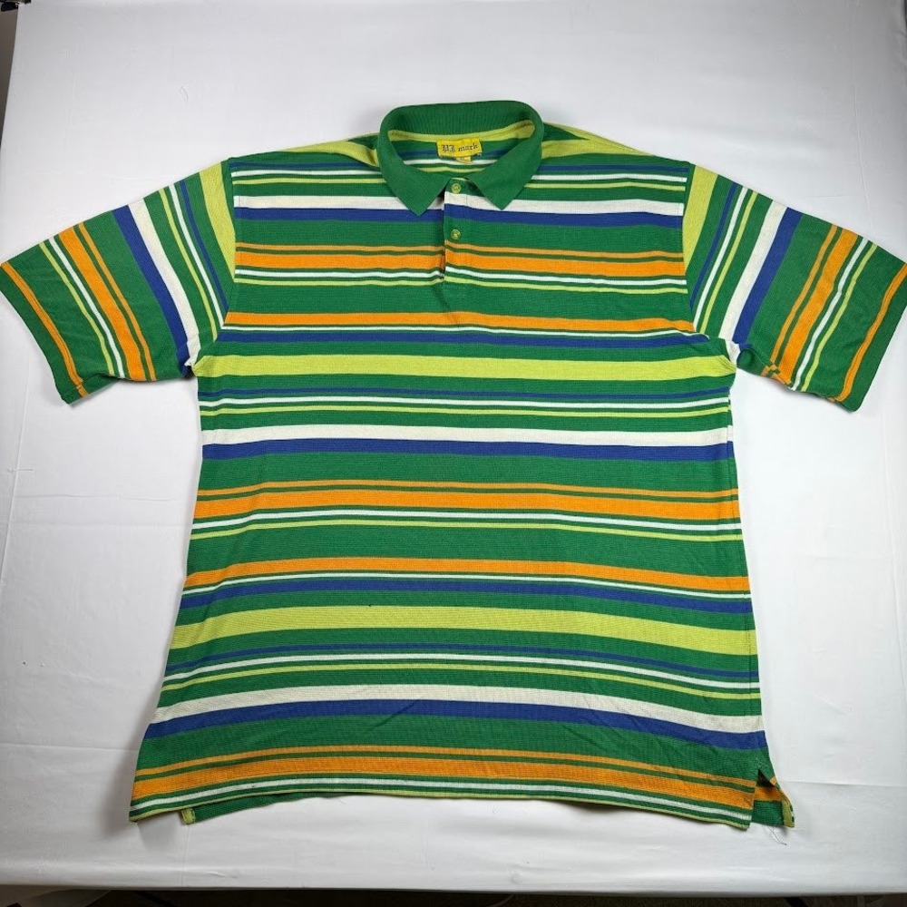 Vintage PJ Mark Polo Shirt Mens 3XL Striped Green Orange Blue Retro Streetwear